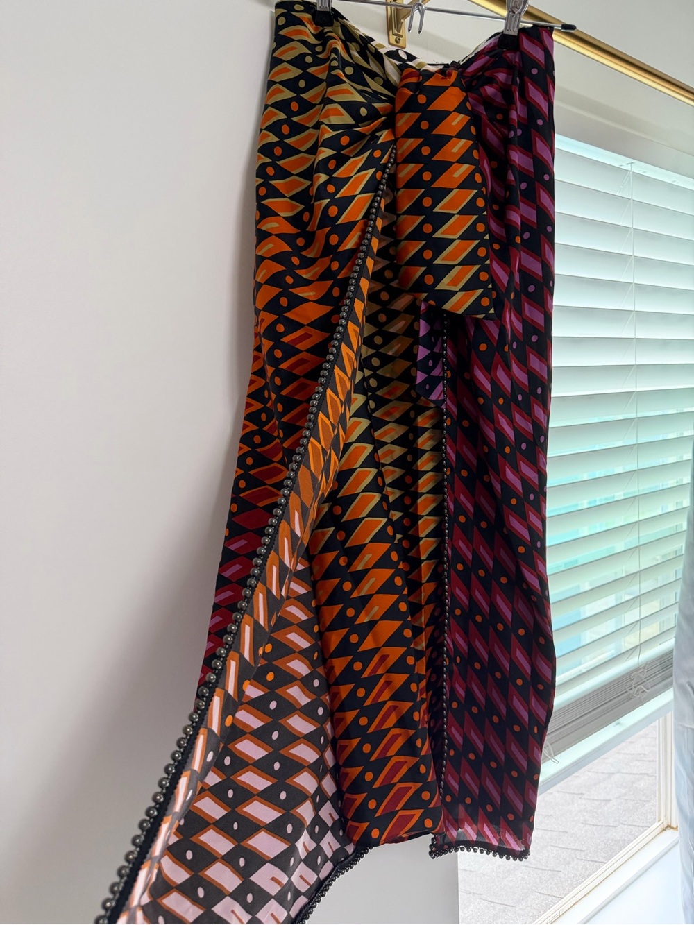 Zara. Geometric Print Wrap Skirt in Orange and Purple